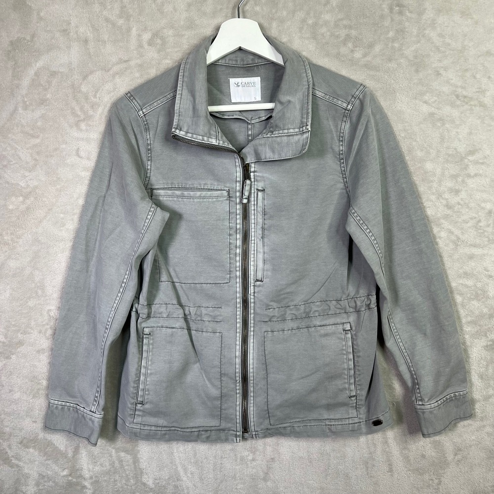 Carve‎ Designs Utility Jacket Sz Small Gray Field Chore Cargo Cinch Waste